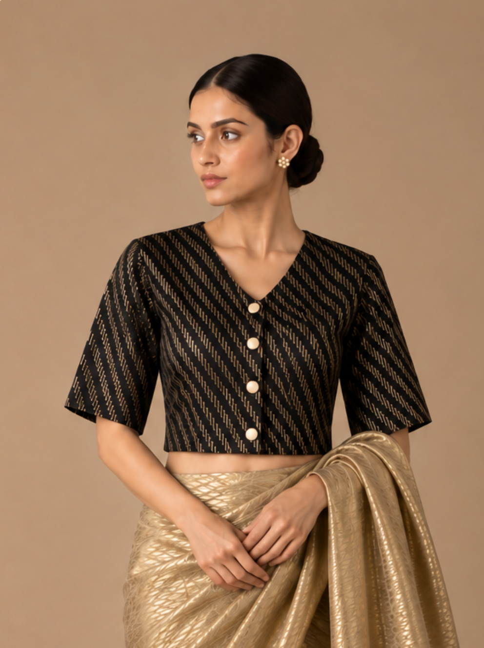 Black & Gold Zari Woven Blouse With Lining (Copy)