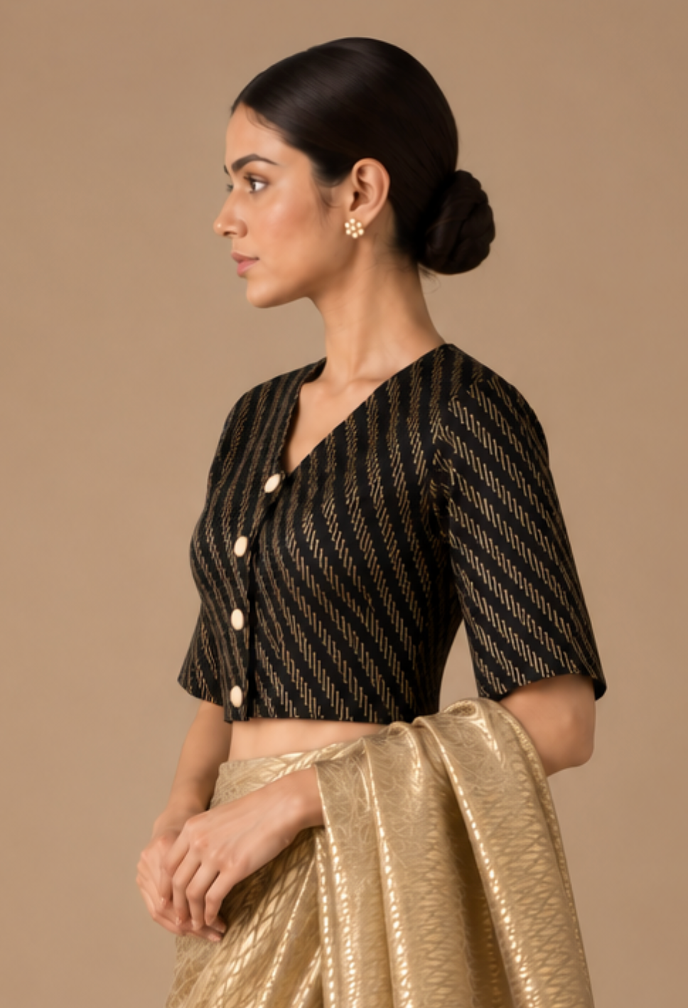Black & Gold Zari Woven Blouse With Lining (Copy)
