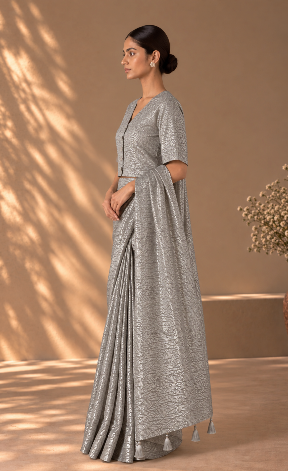 Silver Zari Sari