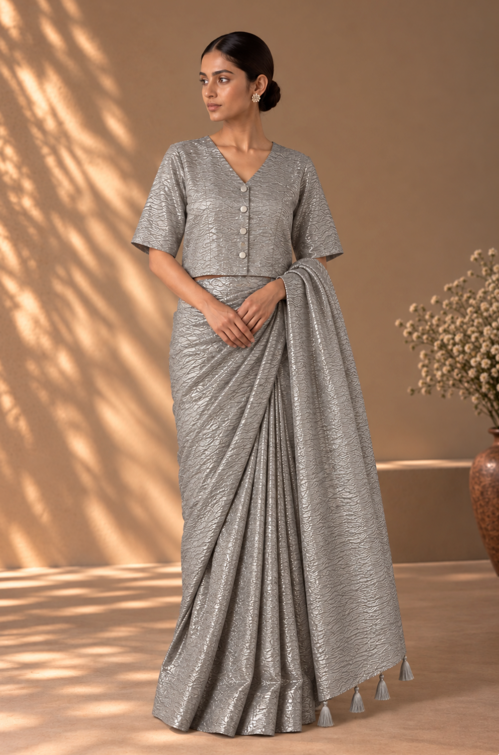 Silver Zari Sari