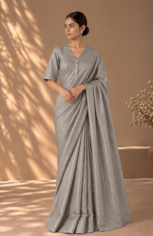 Silver Zari Sari