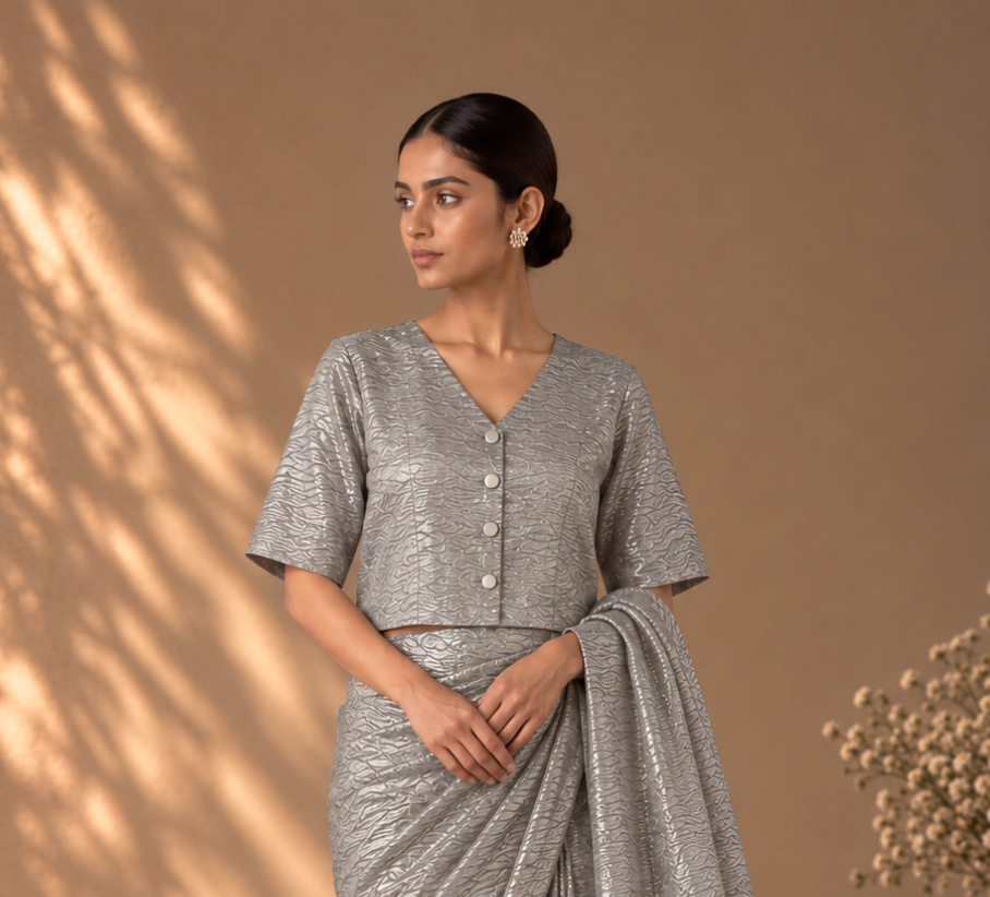 Silver Zari Sari