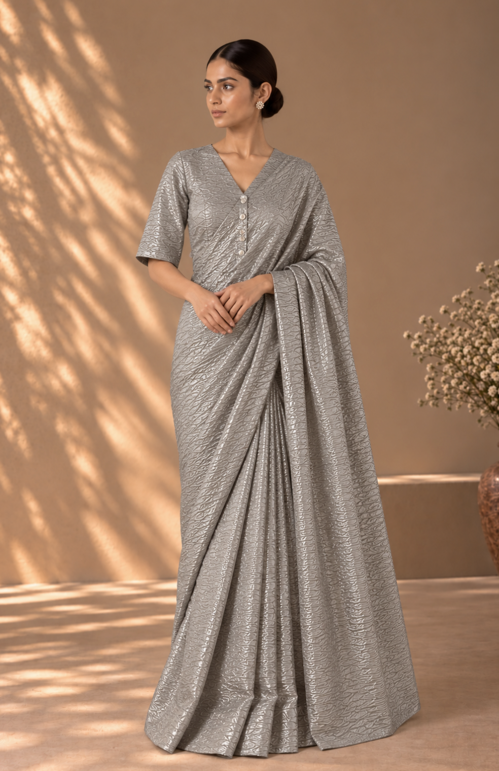 Silver Zari Sari