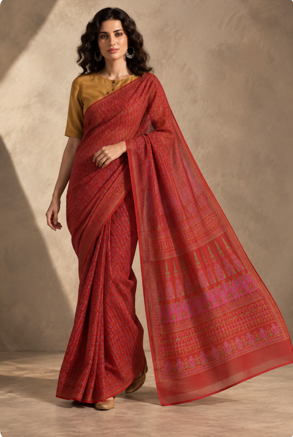 Saaz Red Cotton Saree