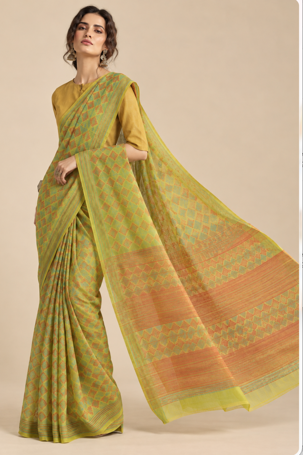 Lime Kota Doria Saree