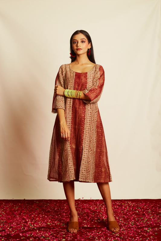 Jashan Surkh -Surmai Chanderi Dress