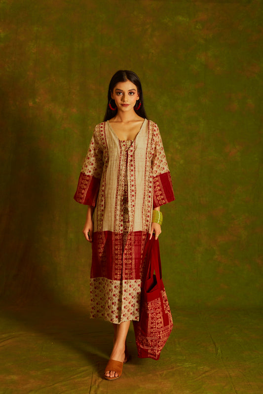 Jashan Surkh -Surmai  Chanderi Dress with Shrug