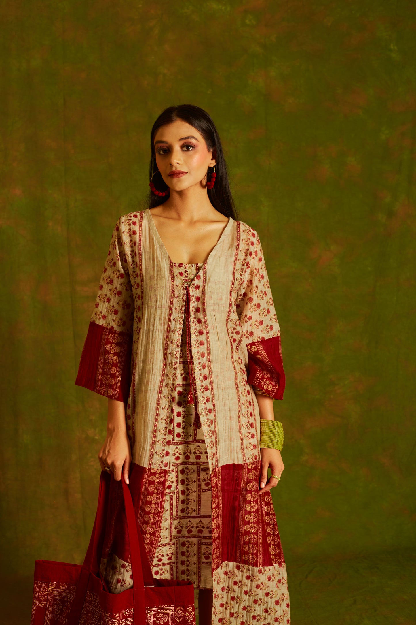 Jashan Surkh -Surmai  Chanderi Dress with Shrug