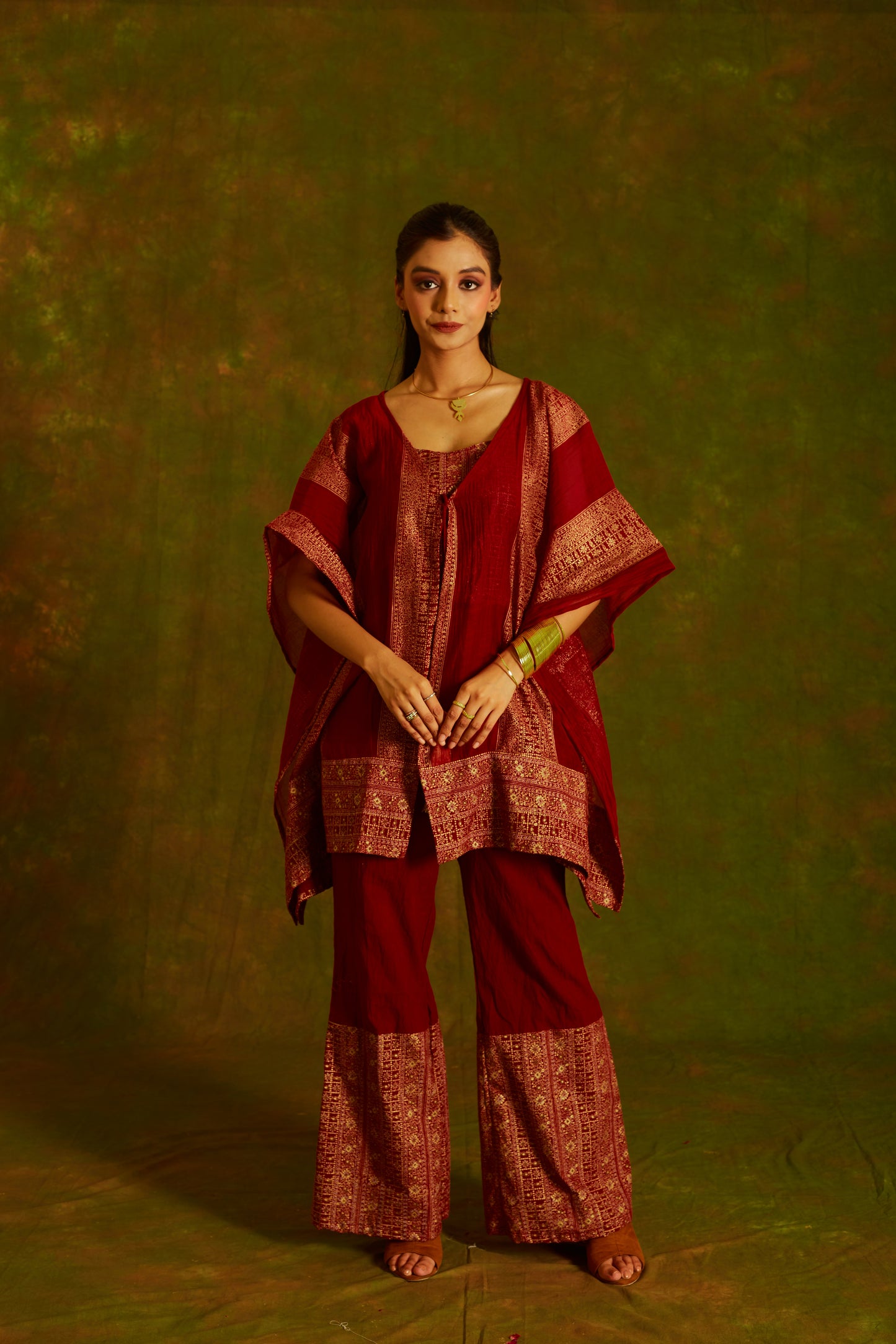 Jashan Surkh Cotton Kaftan and Pants Coord Set