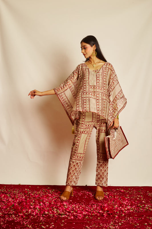 Jashan Surmayi Chanderi Kaftan and Pants Coord Set