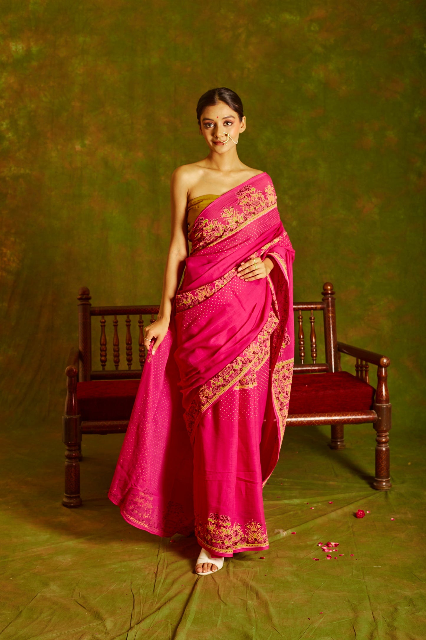 Jashn Pink Border Cotton Saree