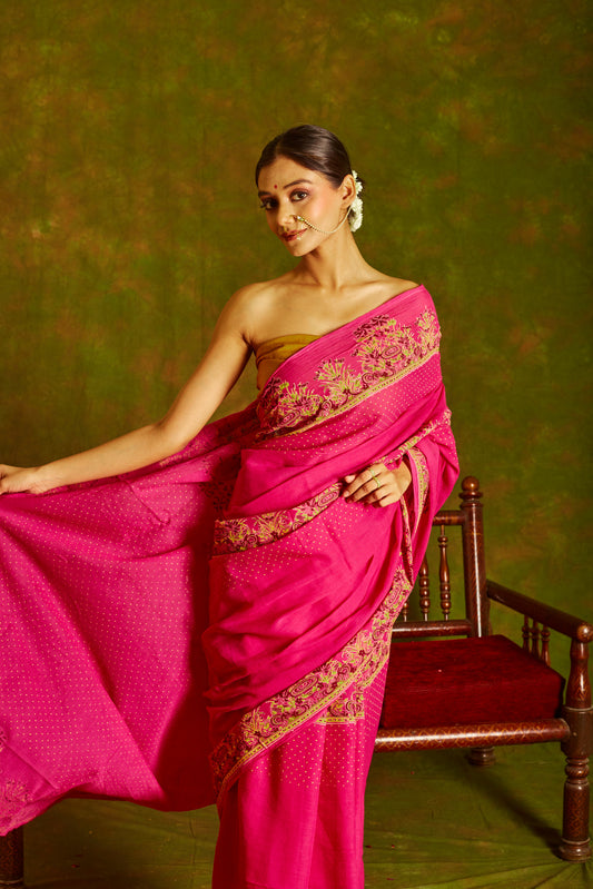 Jashn Pink Border Cotton Saree