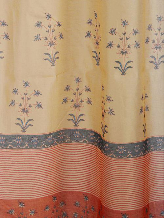 Chanderi Rust  Boota Blue Curtains (Set of 2)