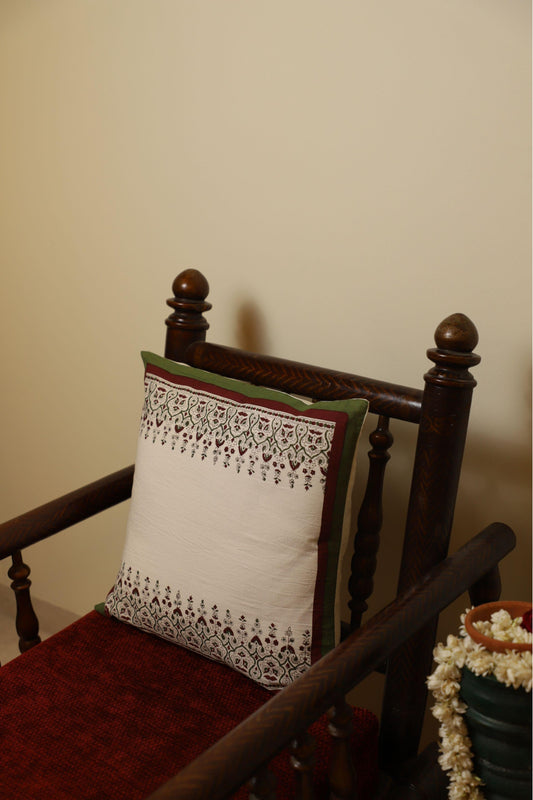 White & Maroon Set Of 2 Hand Block Printed Cushion Cover