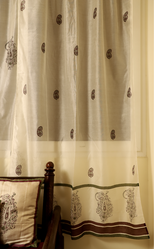 Set Of 2 Chanderi Handblock Printed Curtains