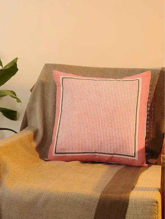 Pink & White Set Of 2 Hand Block Printed Cushion Cover