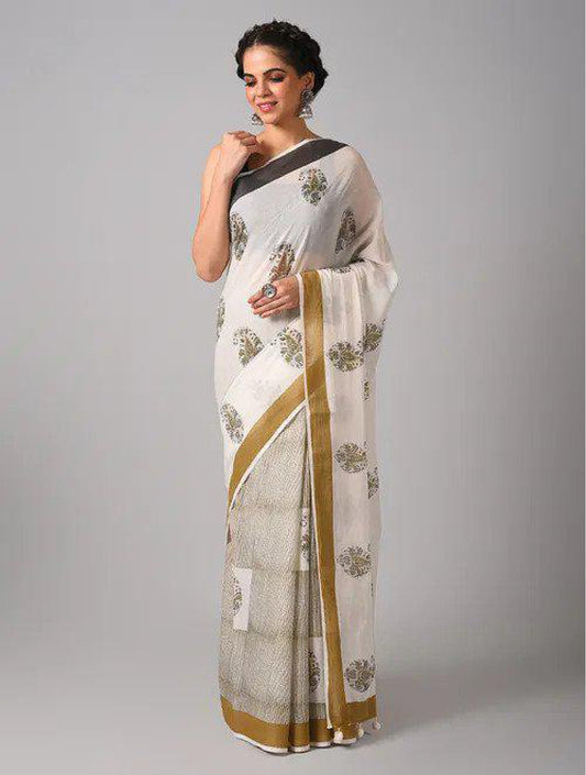 Off White Mughal Cotton Saree