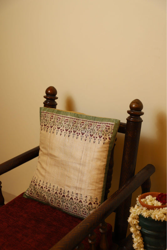 White & Maroon Set Of 2 Hand Block Printed Cushion Cover