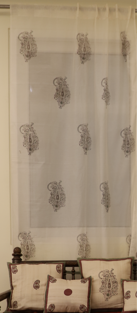 Set Of 2 Chanderi Handblock Printed Curtains