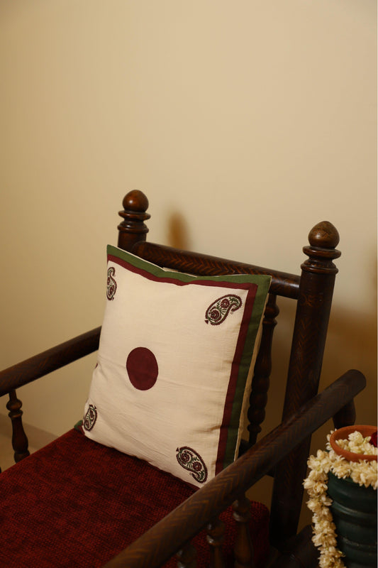 White & Maroon Set Of 2 Hand Block Printed Cushion Cover