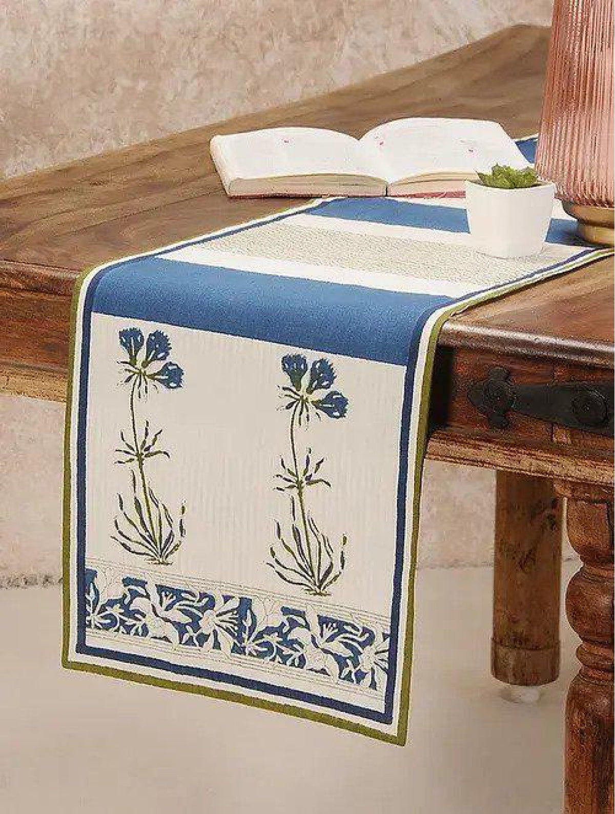 Blue & White Hand Block Printed Canvas Table Runner
