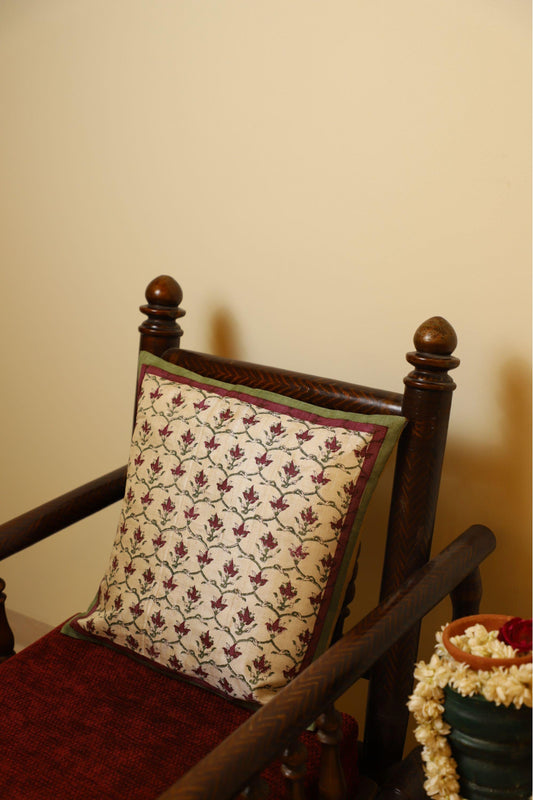 White & Maroon Set Of 2 Hand Block Printed Cushion Cover