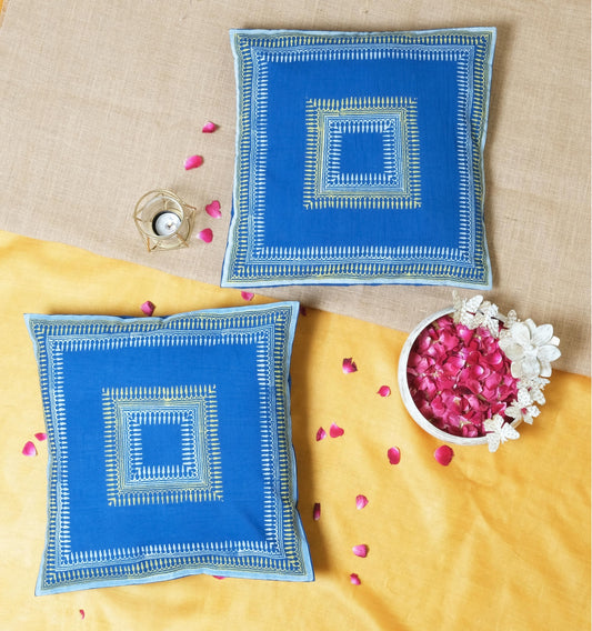 Sqaure Border Blue Cushion Cover 1616 (set of 2)