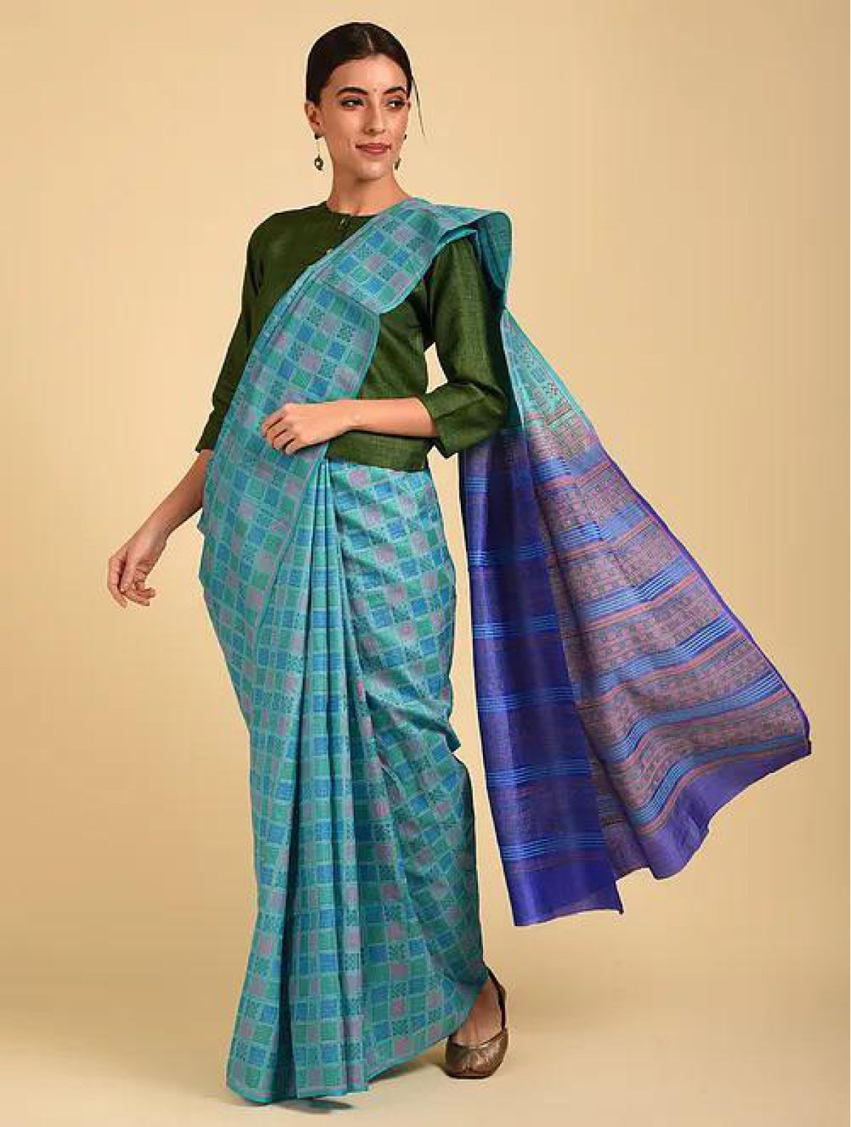 Turquoise Ombre Tussar Saree