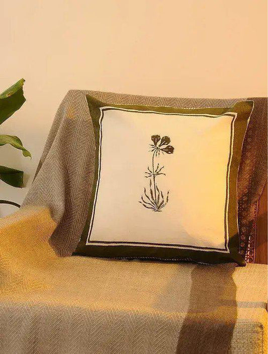 Olive Green & Blue Set Of 2 Hand Block Printed Cushion Cover