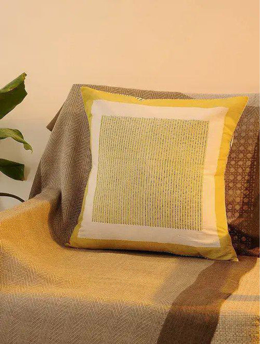 Yellow & White Set Of 2 Hand Block Printed Cushion Cover