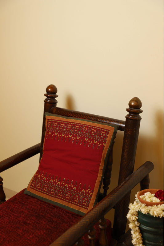 Maroon & Green Set Of 2 Hand Block Printed Cushion Cover