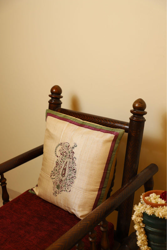 White & Maroon Set Of 2 Hand Block Printed Cushion Cover