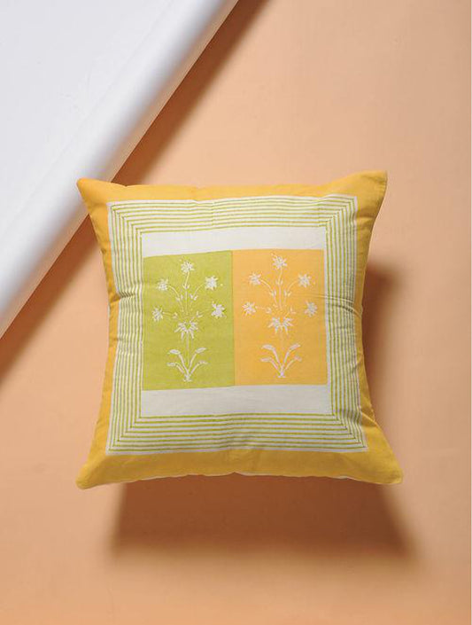 Set Of 2 Hand Block Brown And Yellow Cotton Cushion Covers