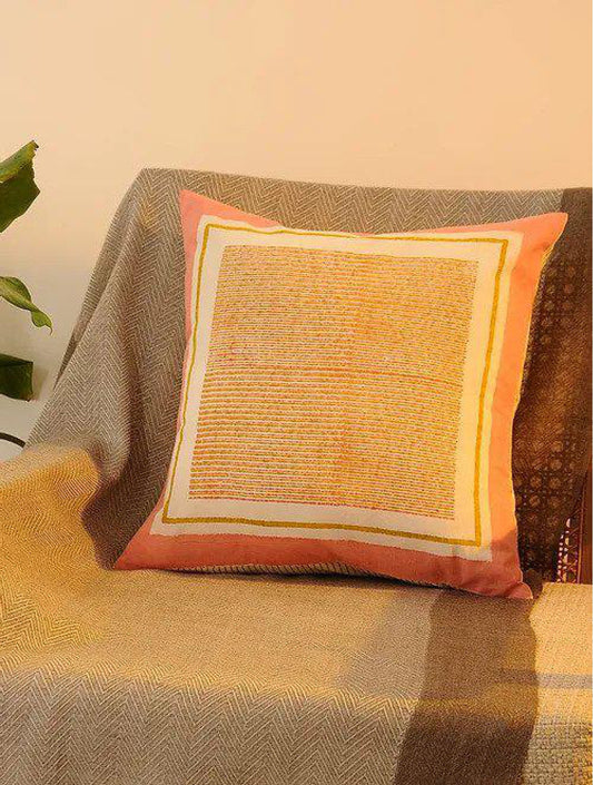 Yellow & White Set Of 2 Hand Block Printed Cushion Cover