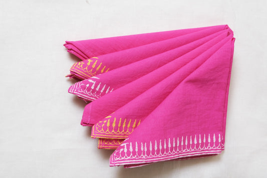 Pink Solid Napkin with 2 bordered color combination  12*12(set of 6)