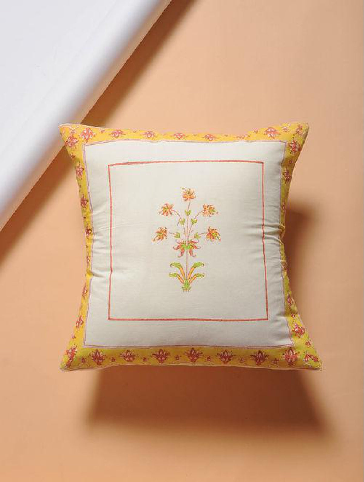 Set Of 2 Hand Block Yellow Cotton Cushion Covers