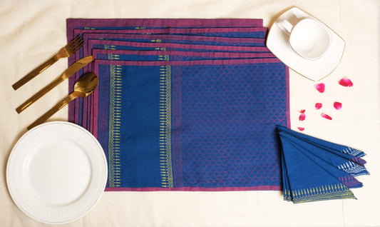 Pink Jaal blue Table Mat & Napkin (set of 12)