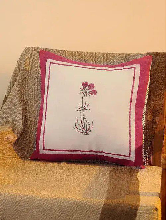 Pink & White Set Of 2 Hand Block Printed Cushion Cover