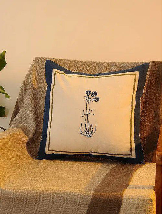 Olive Green & Blue Set Of 2 Hand Block Printed Cushion Cover