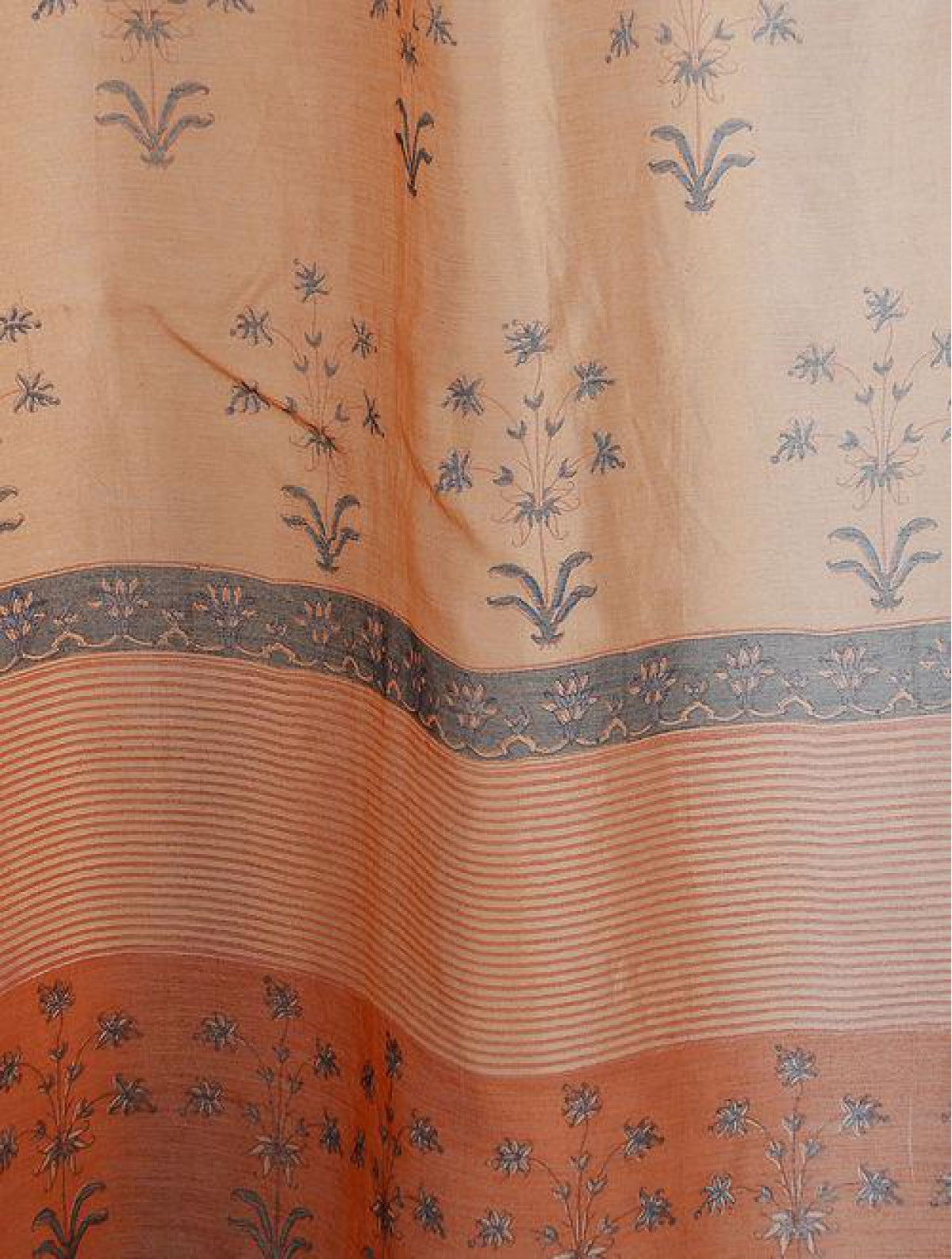 Chanderi Light Orange  Boota Blue Curtains (Set of 2)
