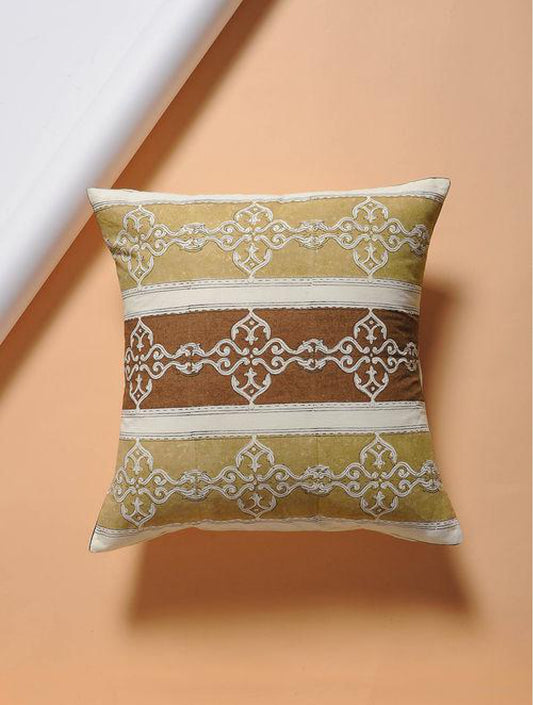 Set Of 2 Hand Block Brown And Beige Cotton Cushion Covers