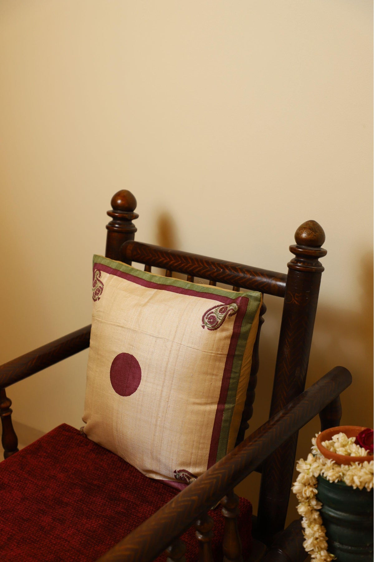 White & Maroon Set Of 2 Hand Block Printed Cushion Cover