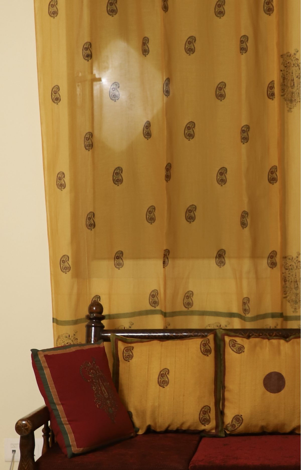 Set Of 2 Chanderi Handblock Printed Curtains