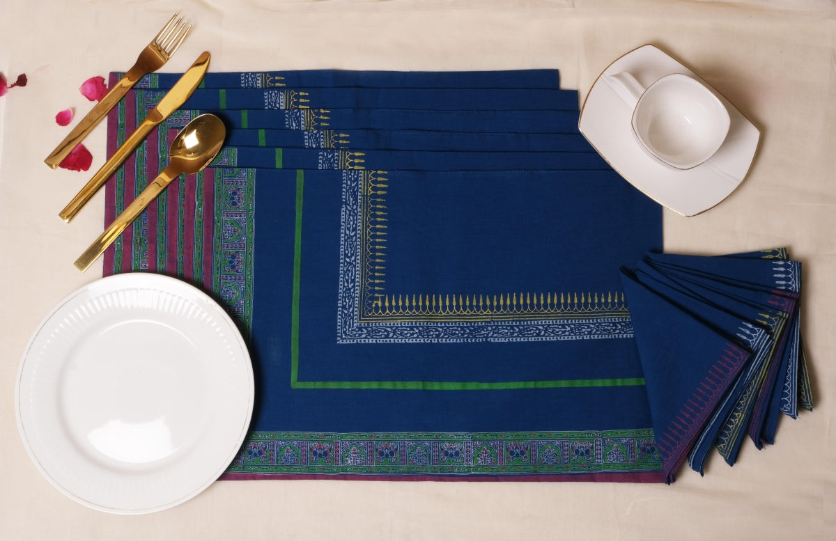 Blue Table Mat & Napkin (set of 12)