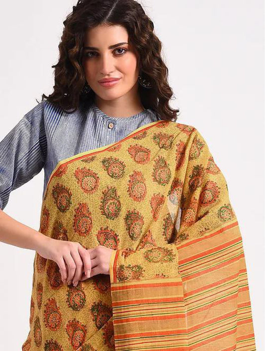Mustard Paisely Cotton Saree