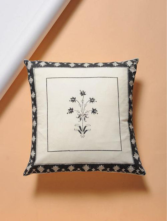 Set Of 2 Hand Block White And Black Cotton Cushion Covers