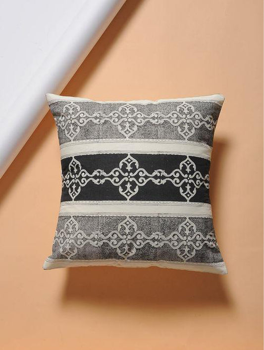 Set Of 2 Hand Block Black And White Cotton Cushion Covers