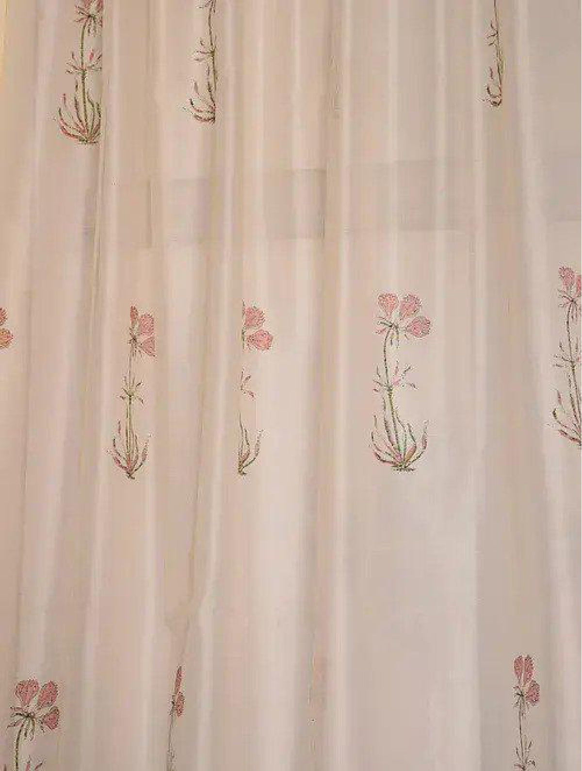 Set Of 2 White & Pink Hand Block Printed Curtain