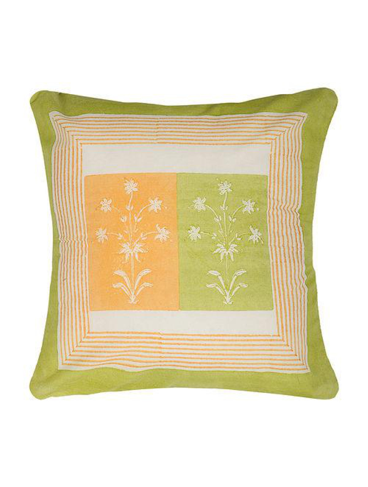 Set Of 2 Hand Block Green And Yellow Cotton Cushion Covers