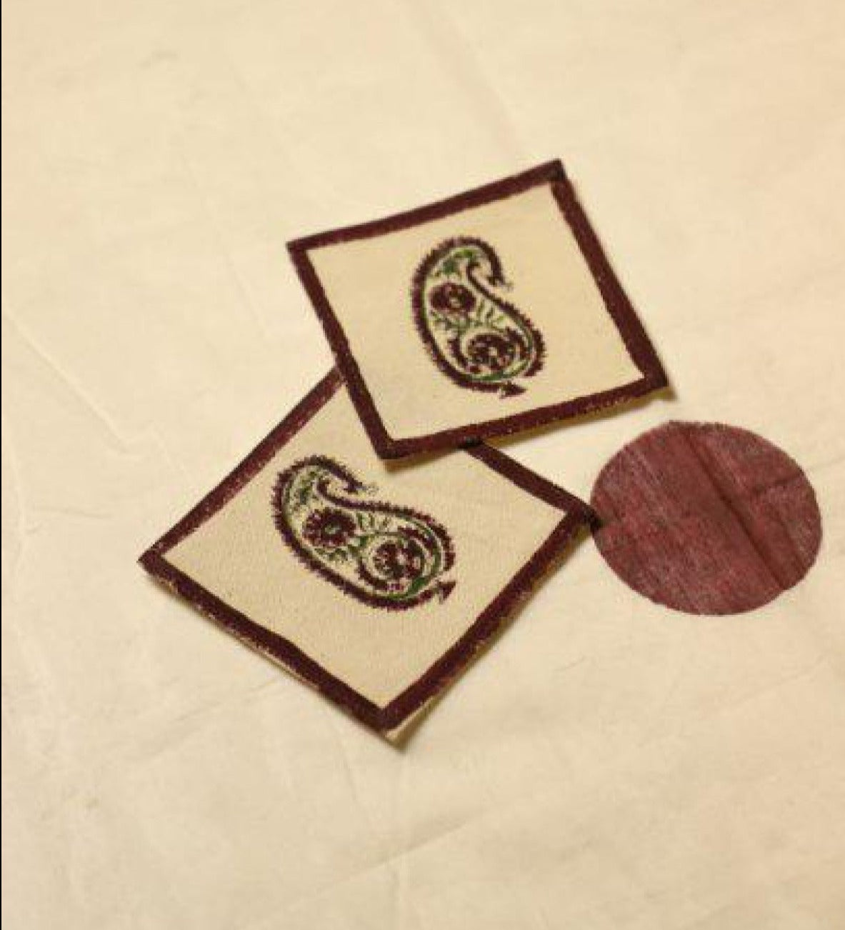 Set Of 2- Canvas Handblock Printed Fabric Coaster